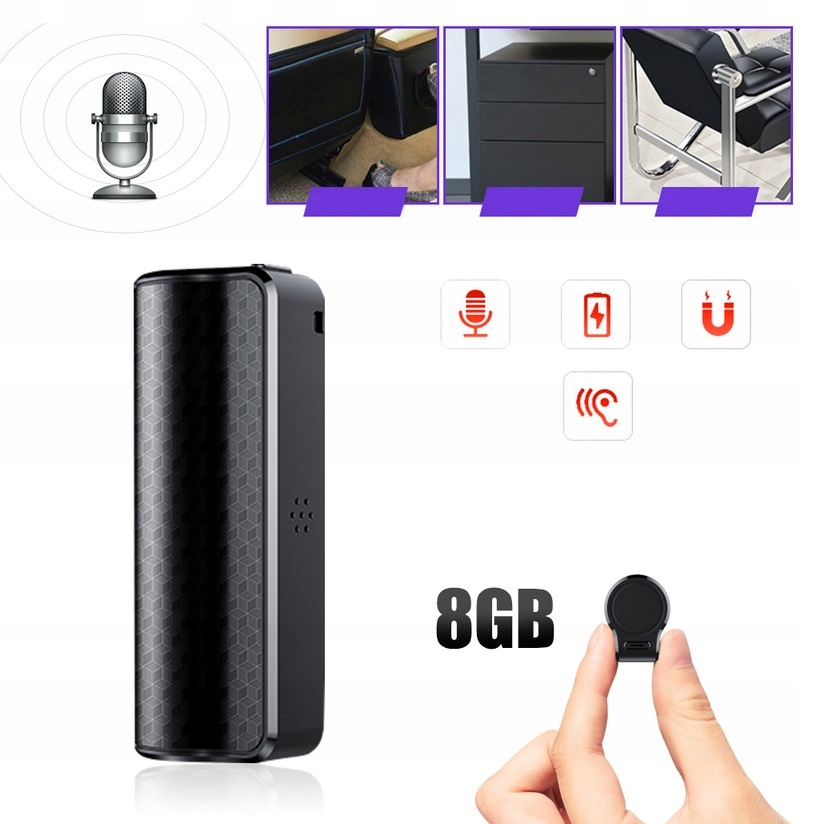 DYKTAFON PODSŁUCH SZPIEGOWSKI Z MAGNESEM DETEKCJĄ Obsługa kart pamięci nie