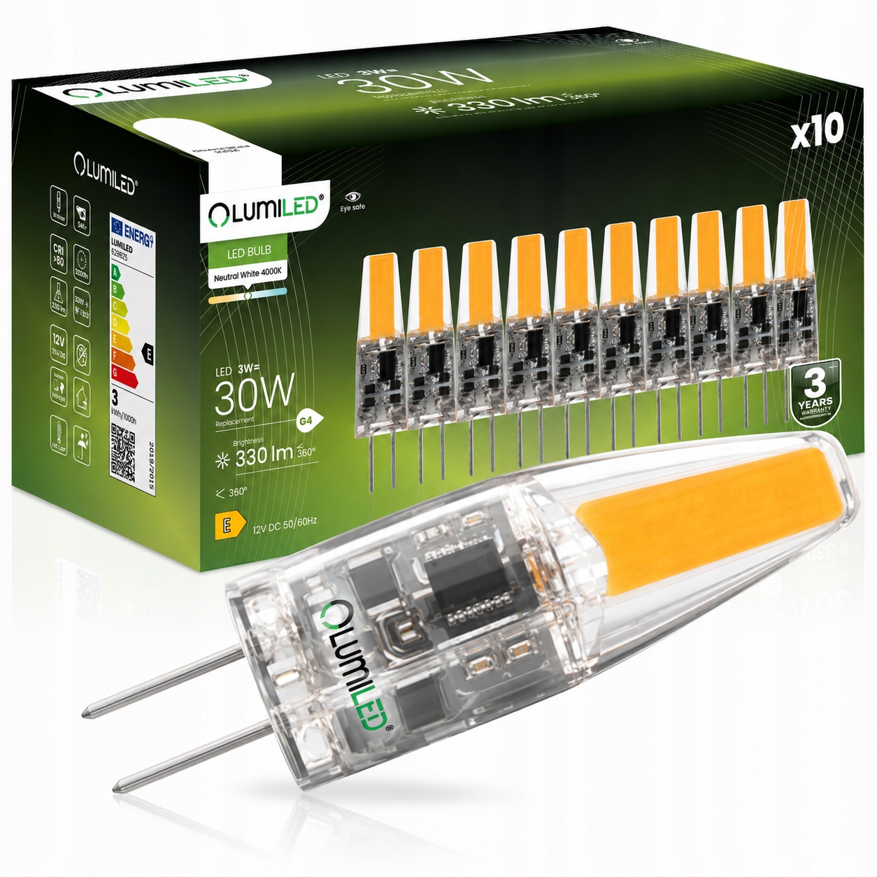 10x Żarówka Led Kapsułka Mini G4 3W 30W 4000K Neutralna Cob 12V Lumiled