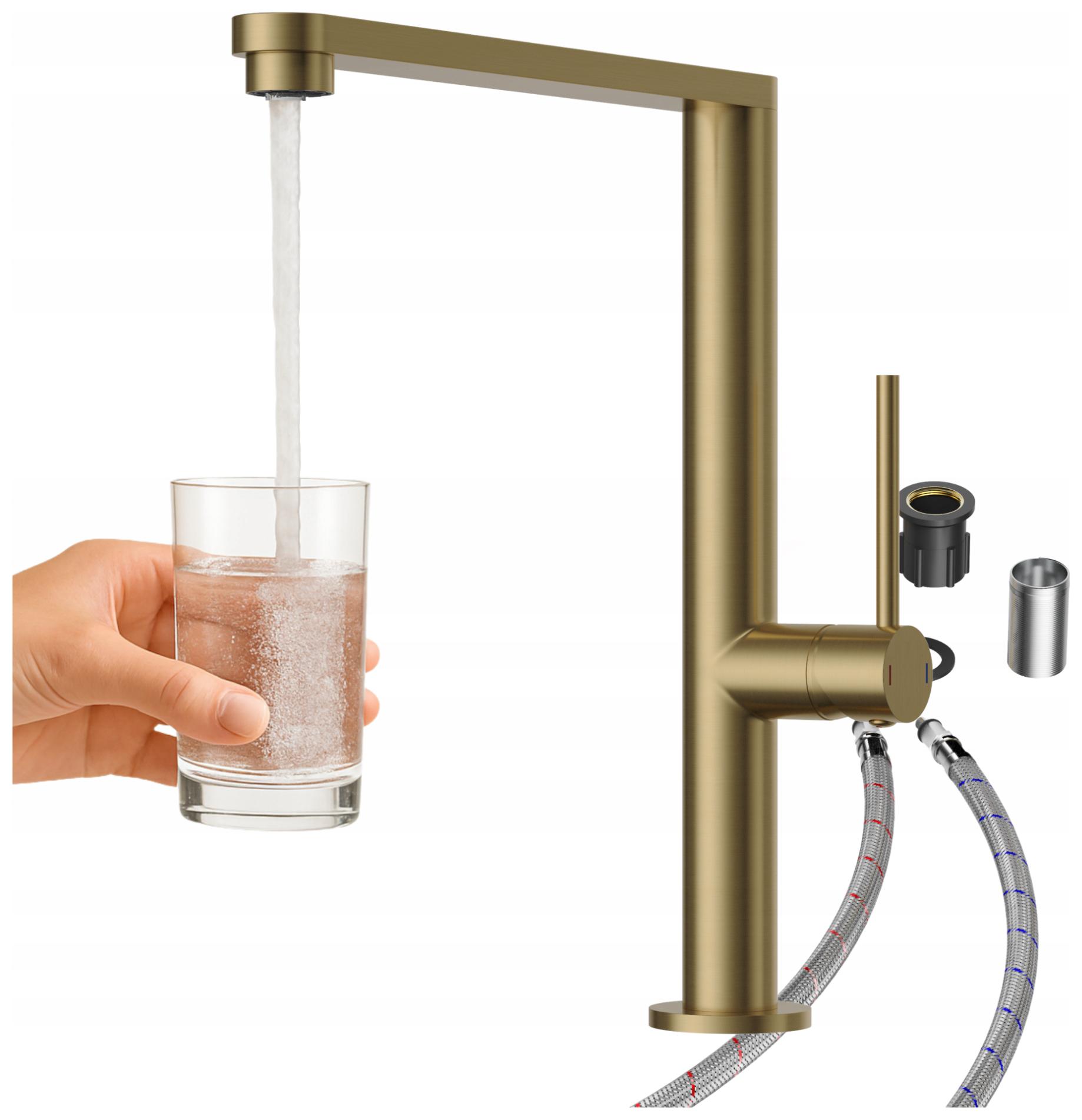 Kuchynská batéria zlatá, brúsená, výtokový kuchynský kohútik Velmo