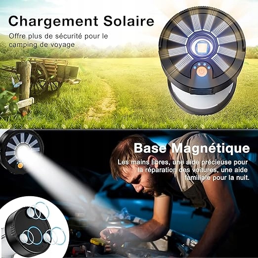 Wielofunkcyjna Lampa kempingowa solarna LED 5w1 USB Źródło światła LED