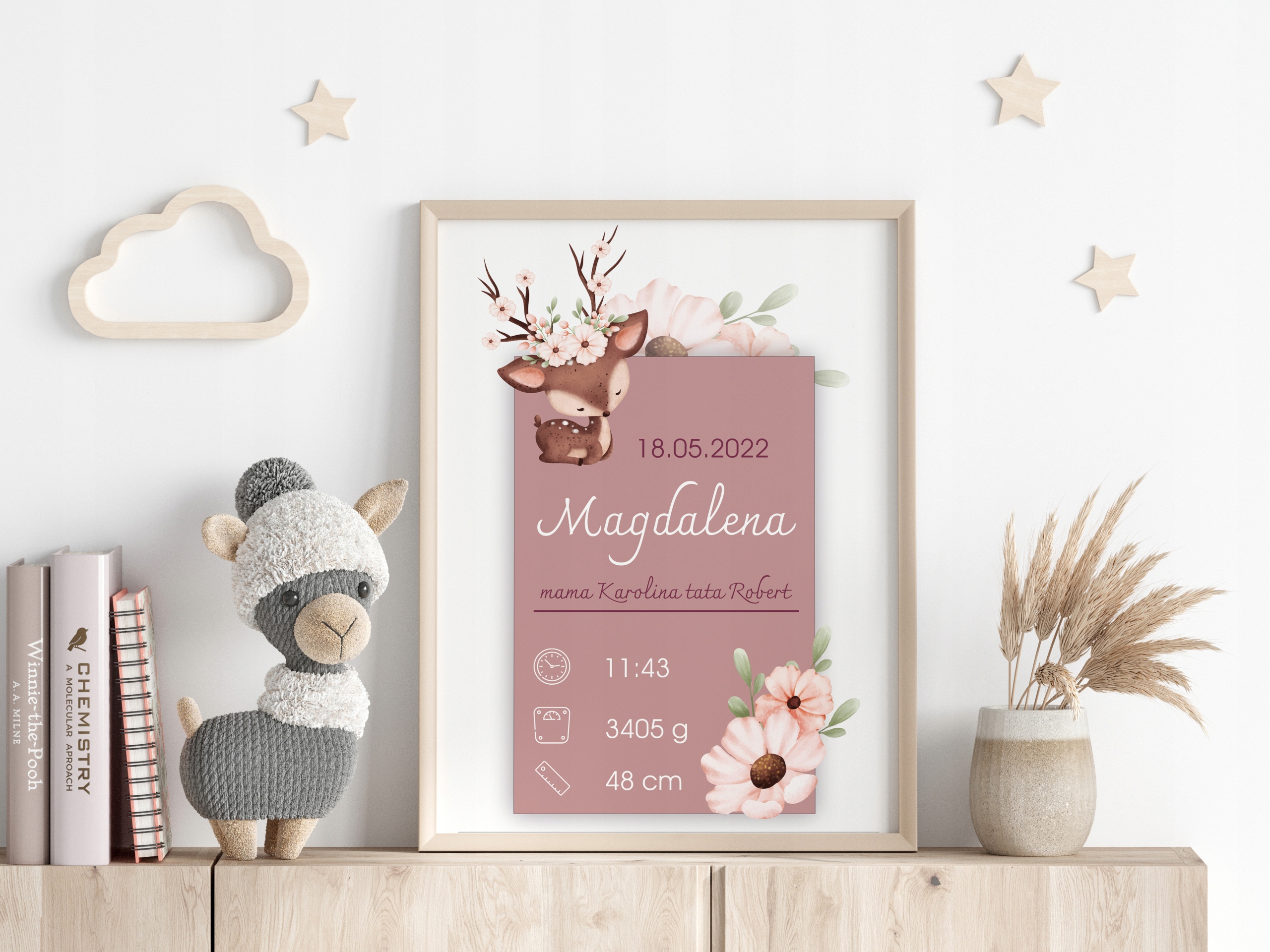 Plakat METRYCZKA w ramce A4 dla dziewczynki wzory Płeć dziewczynki