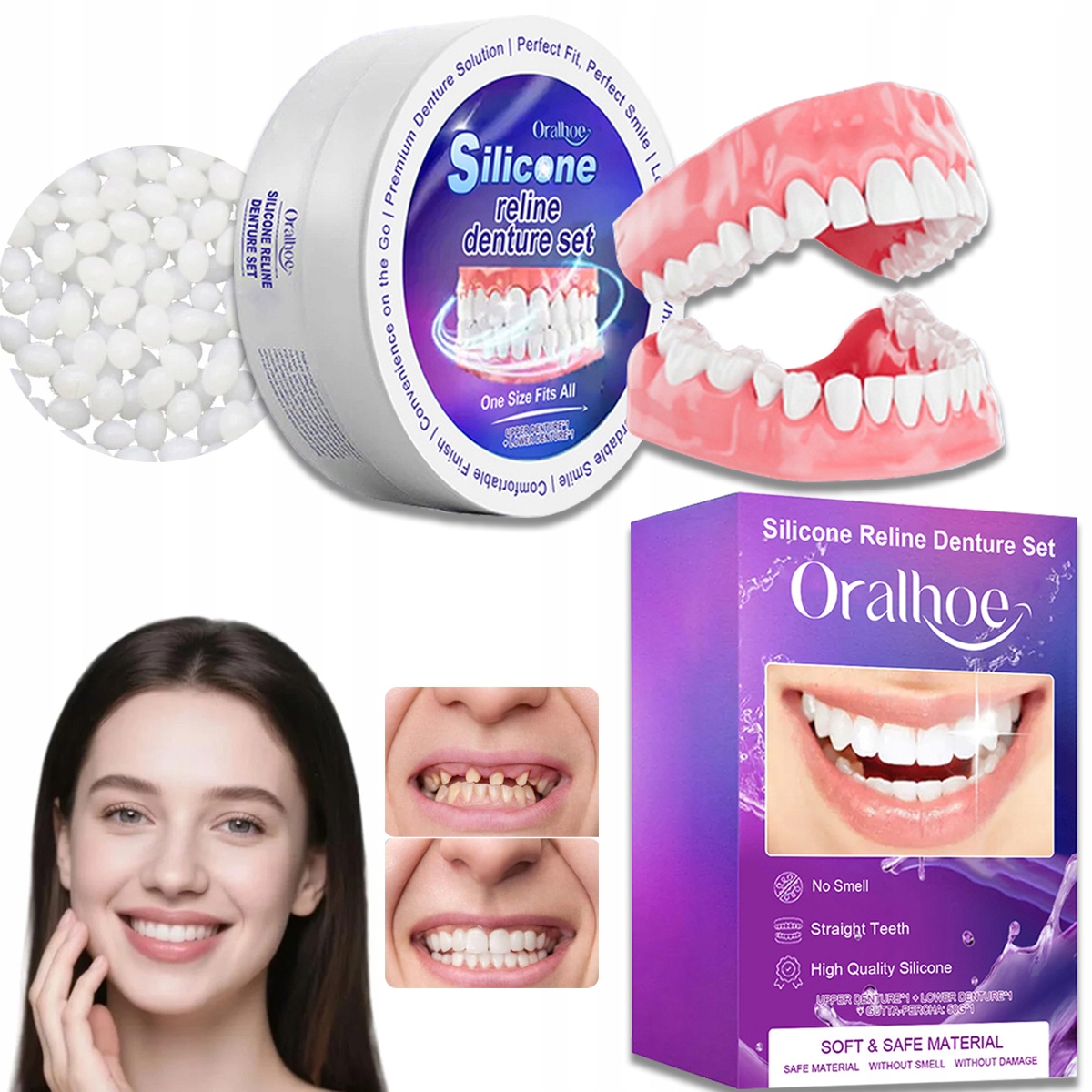 Zestaw Silikonowych Protez Tymczasowych Sztuczne Zęby Ortodontyczne
