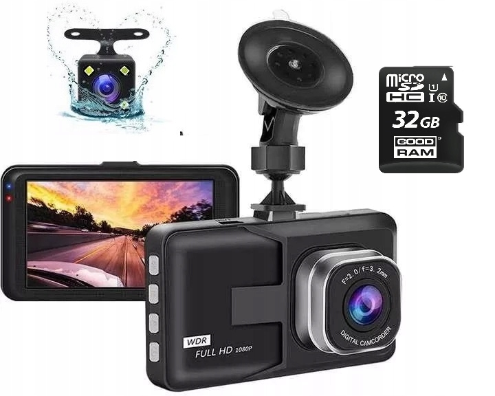 Hd Videorekordér Jízdy 2 x Kamera Sd karta