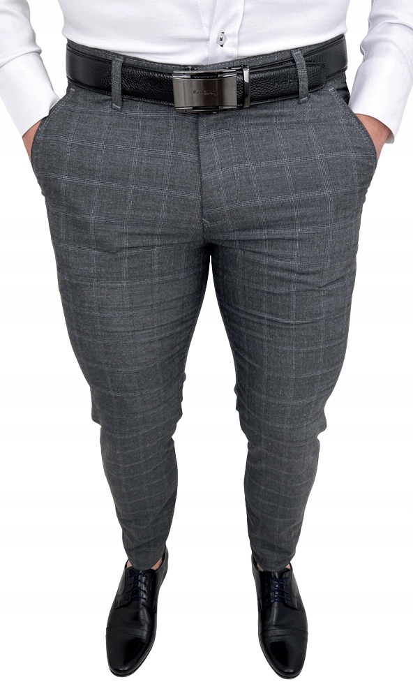 Ciemnoszare spodnie meskie w krate slim Mono-1 33