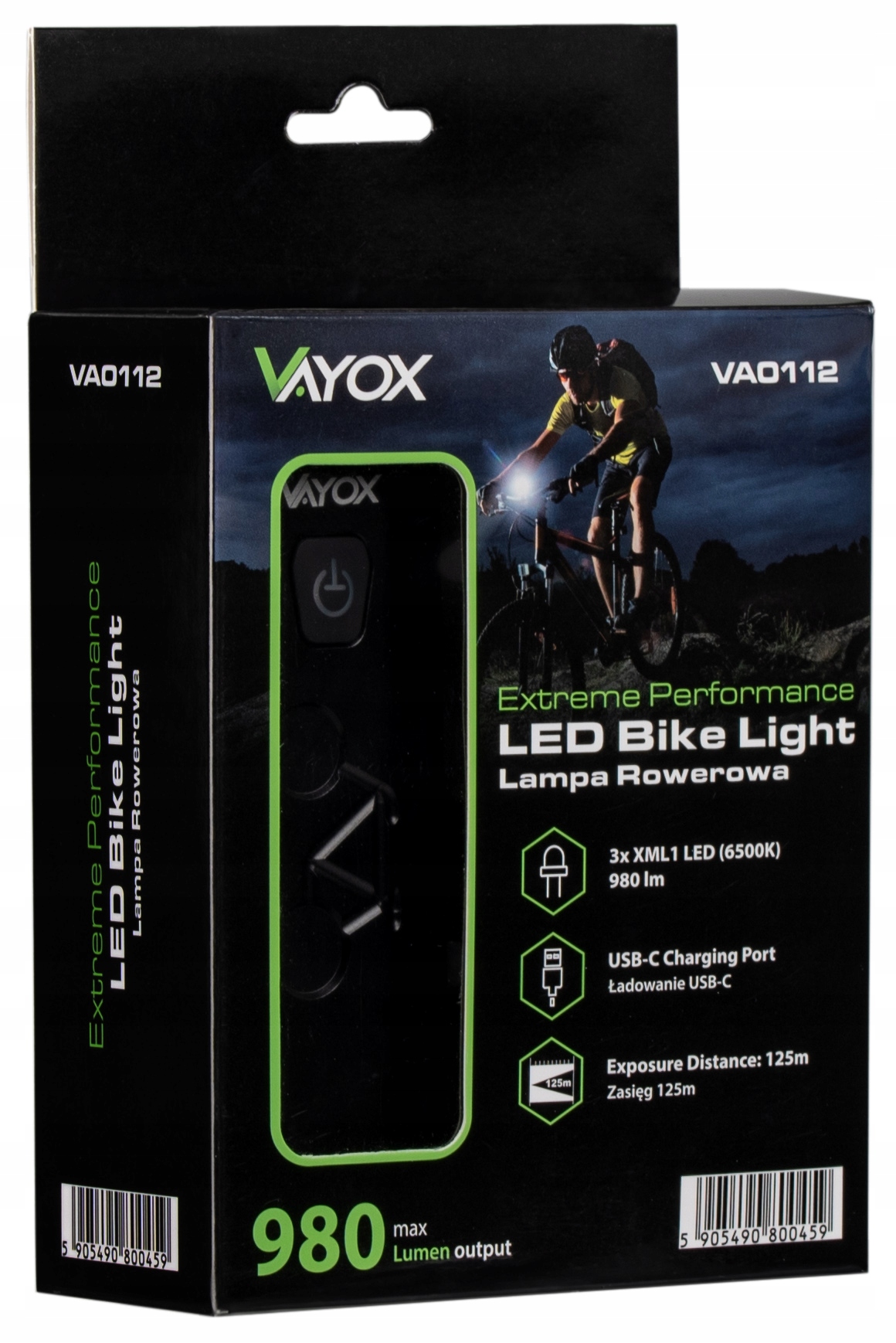 LAMPKA ROWEROWA PRZEDNIA LED ŚWIATŁO NA PRZÓD LAMPA POWERBANK USB C VAYOX Strumień świetlny 980 lm