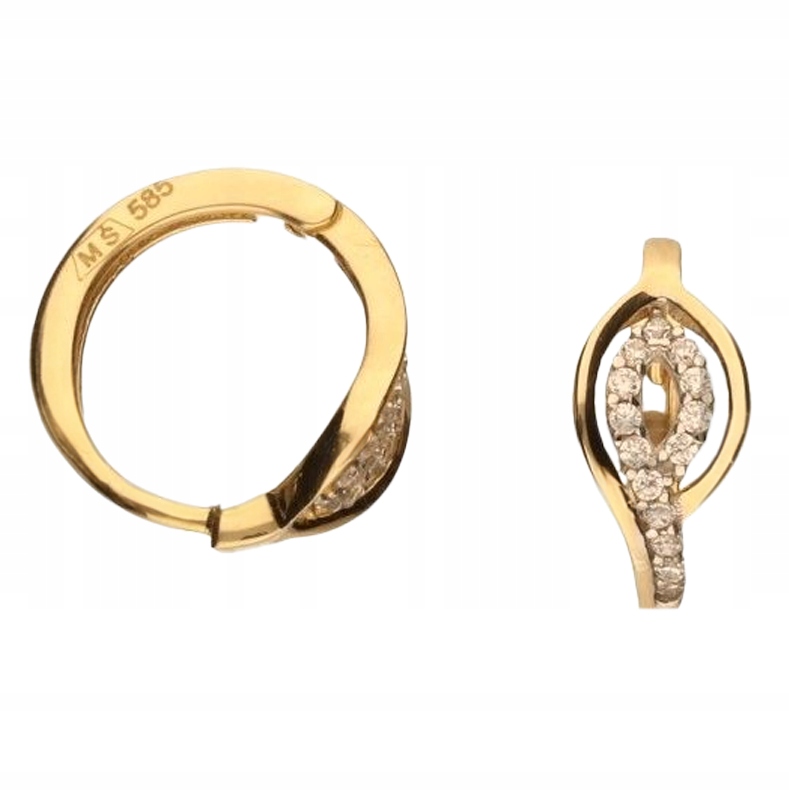 Elegantní náušnice zlaté 14K s zirkony, módní kroužky, průměr 12 mm