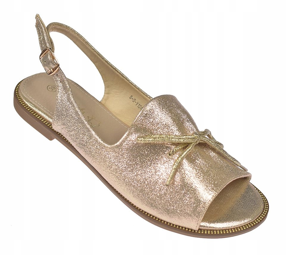 Zlaté dámské ploché sandály Skotnicki S-3-Y124 mašlička pásek vel.