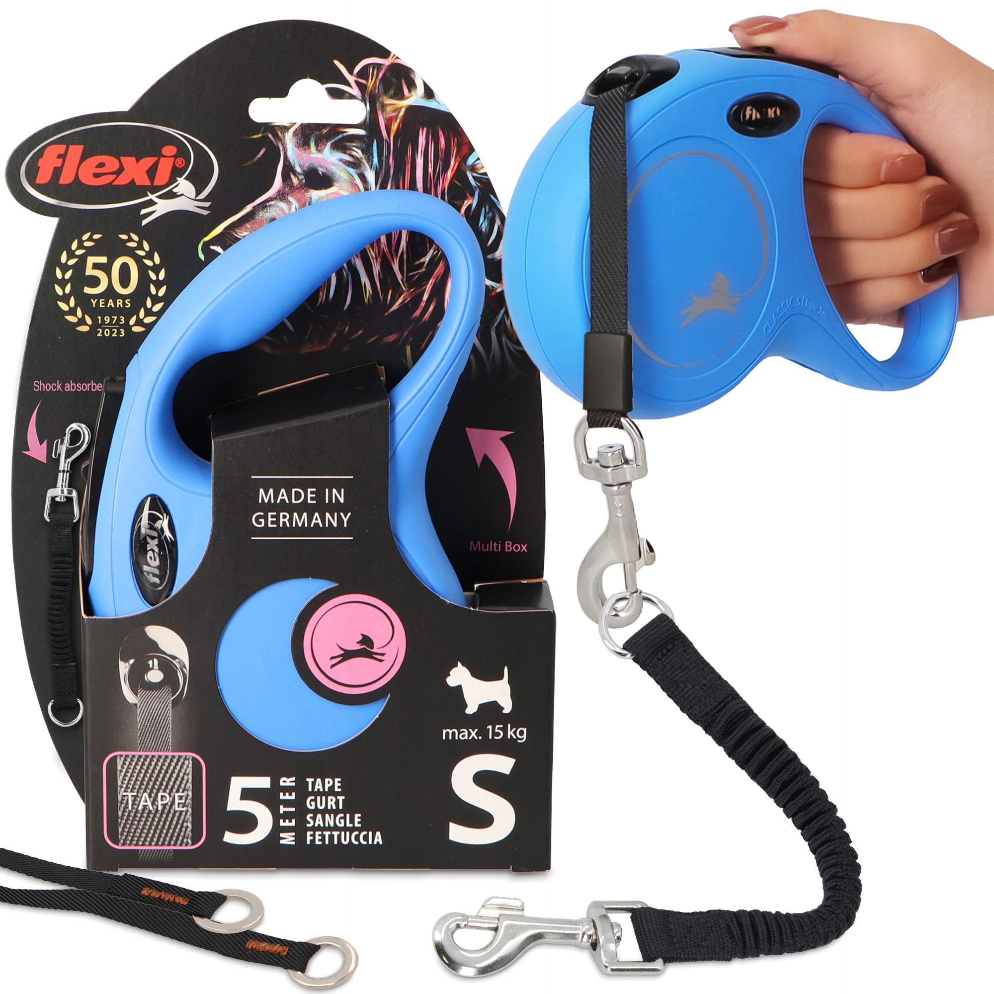 Vodítko Automatická Psa 15kg 5m Páska Flexi Tlumič tréninku Blokáda 3O
