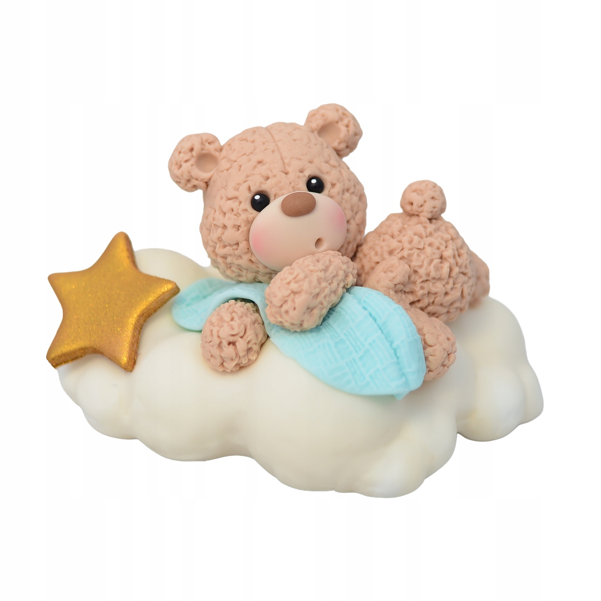 Miś na chmurce figurka cukrowa na tort chrzest baby shower