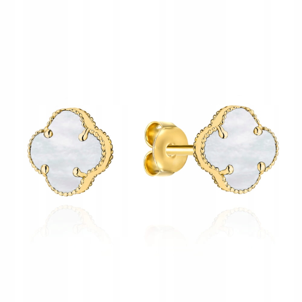 Zlaté náušnice 585 Jetelky s perlovou hmotou 8 mm, elegantní pro ženy