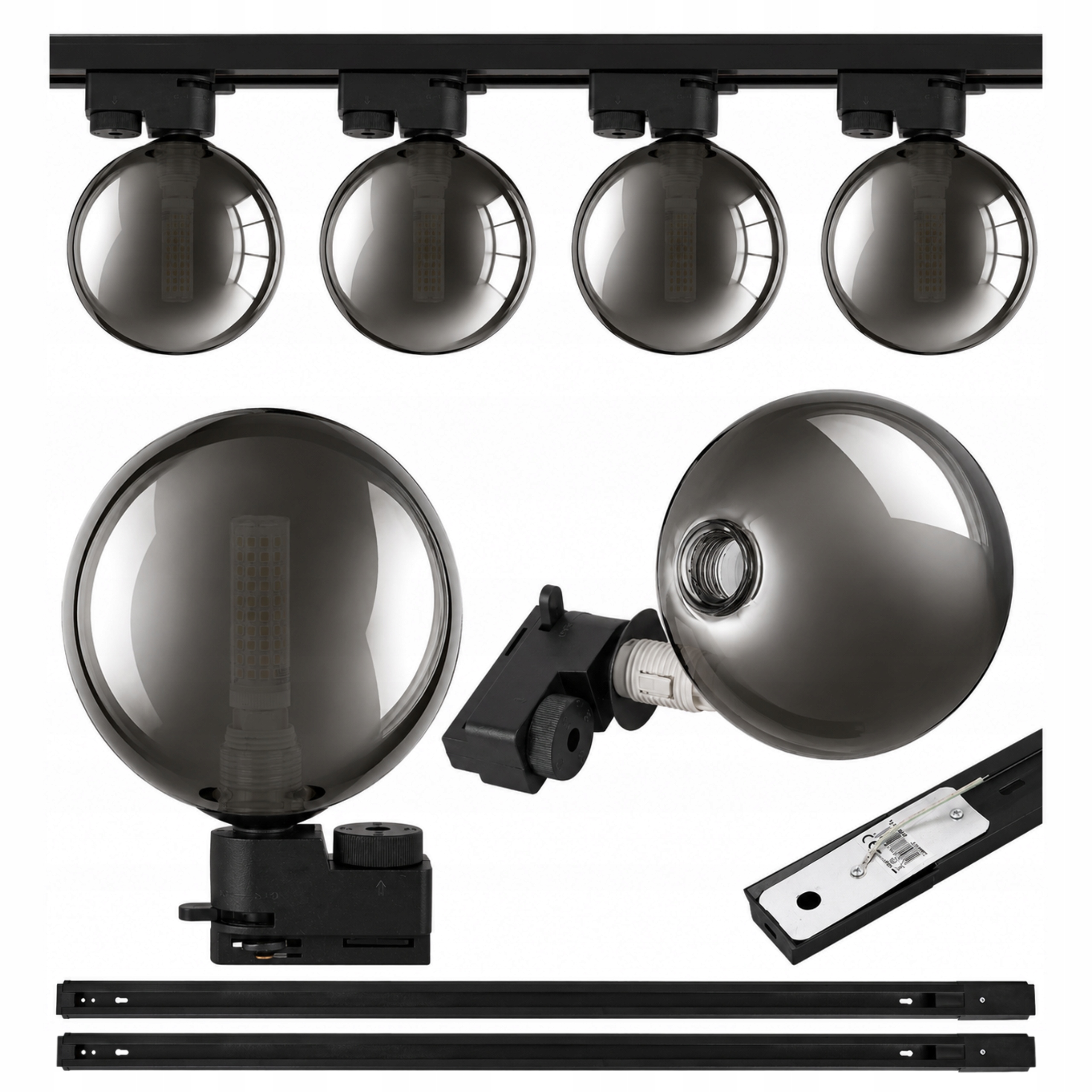 Osvětlení kolejnic 2x kolejnice 1 m 4x stínidlo Kouřové Grafit Lampa G9