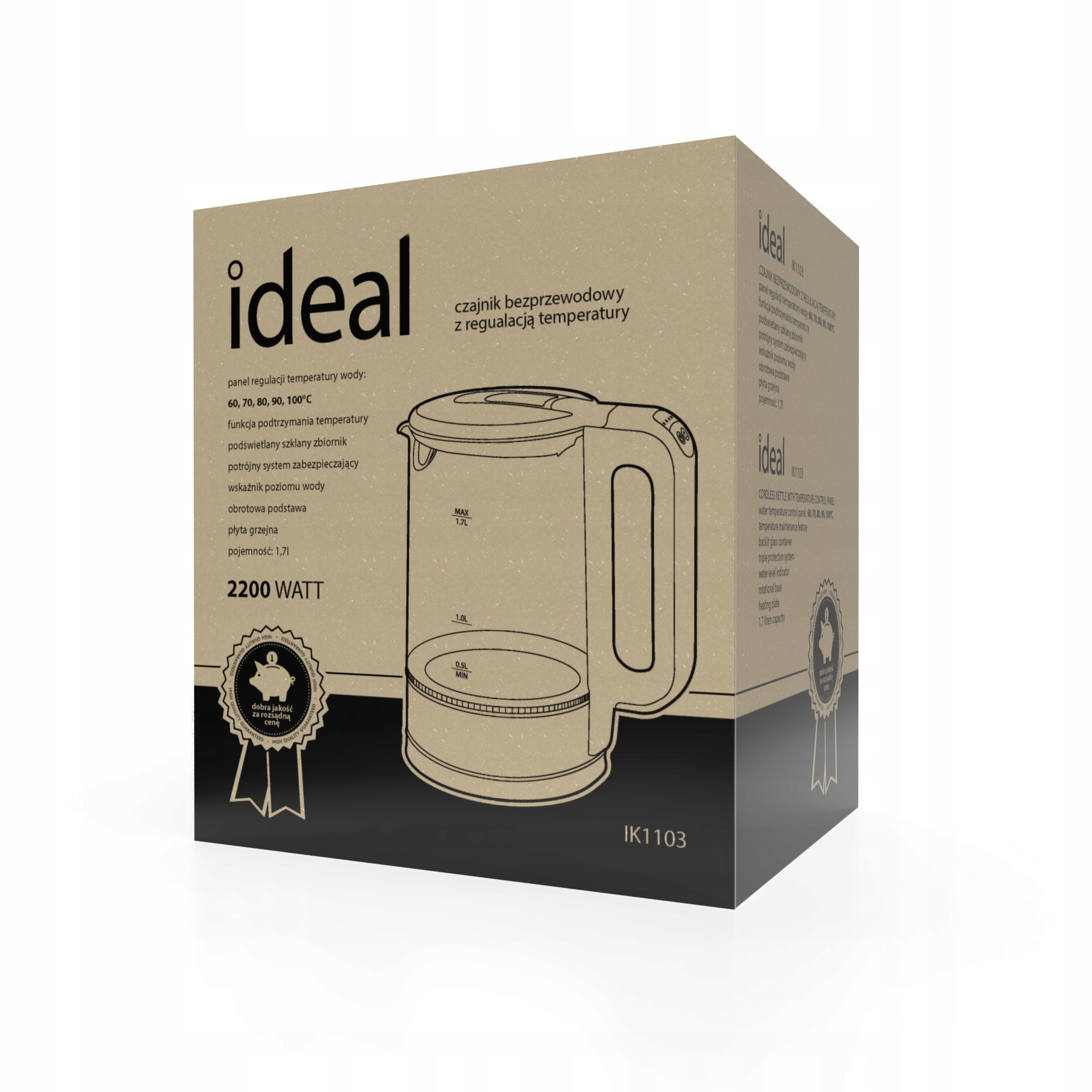 ELDOM Czajnik Szklany z Regulacją Temperatury 1,7L 2200W LED Filtr Kalku — miniatura 14