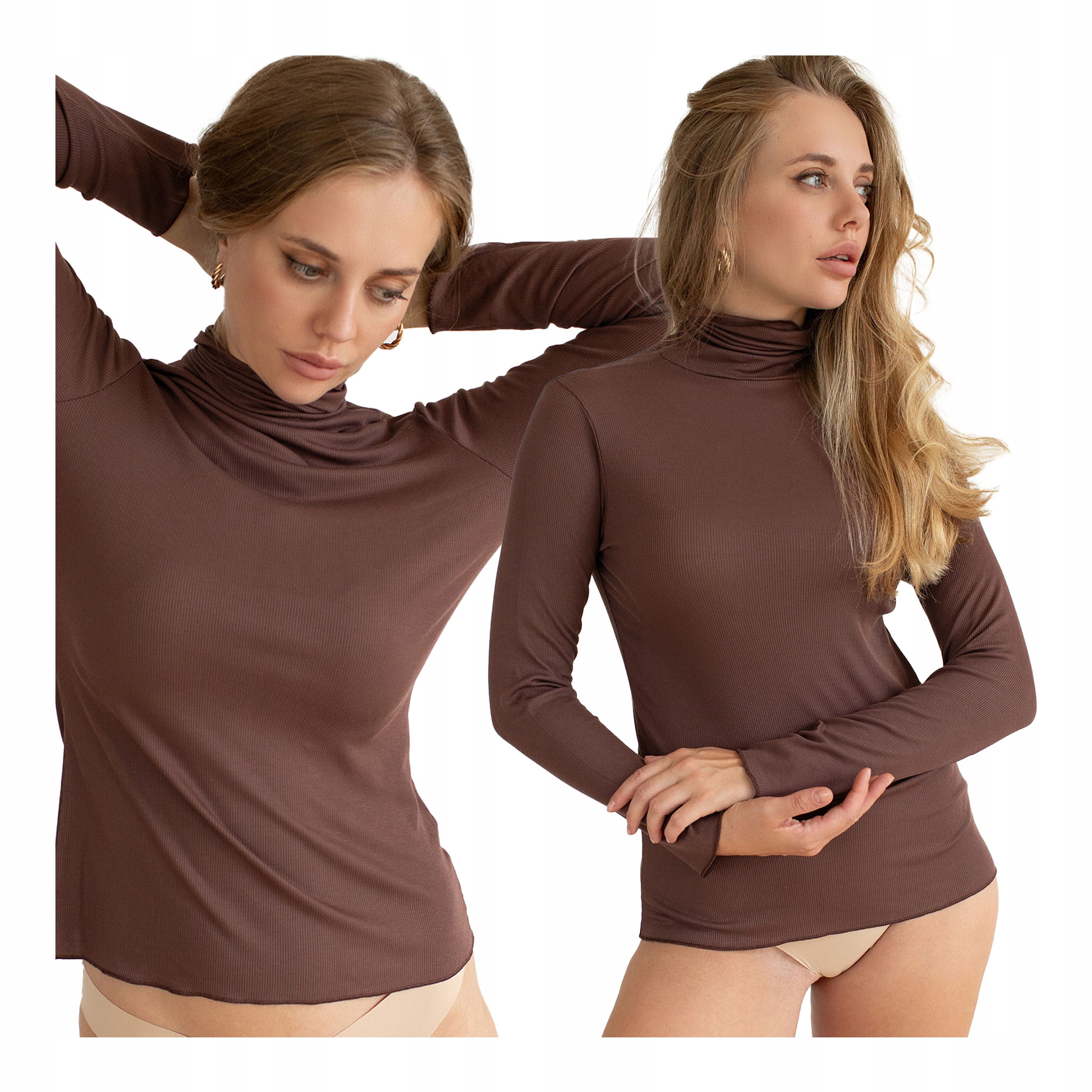 Dámský golf z kašmíru, hnědá tenká modalová halenka s basic rolákem Kleo L