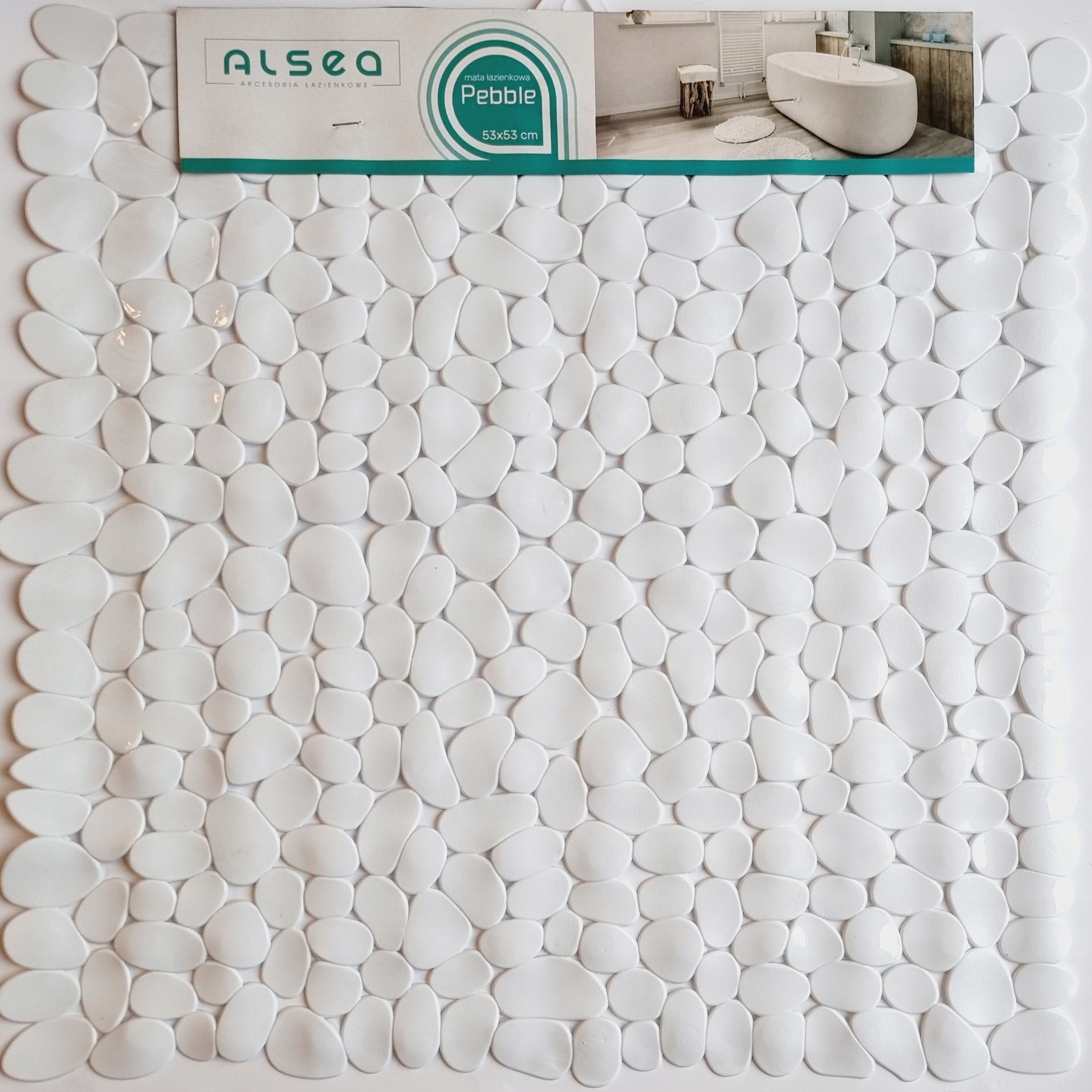 PODKŁADKA BIAŁA MATA ŁAZIENKOWA ANTYPOŚLIZGOWA DO BRODZIKA KABINY 53 x 53cm