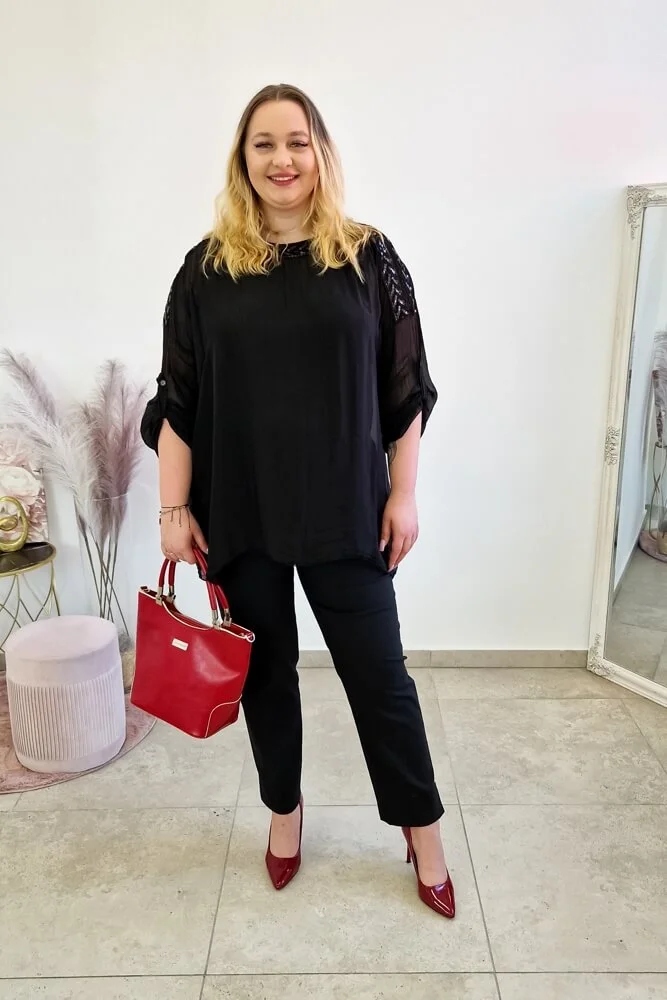Černá vzdušná dámská tunika s krajkou a flitry Uni