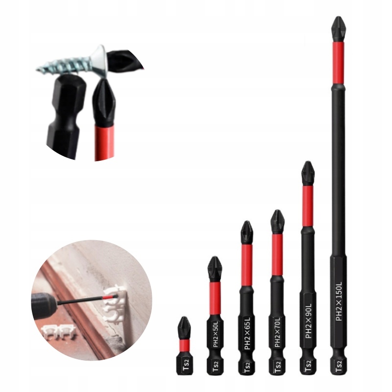 BIT SET BIT LONG MAGNETIC SCREW KIT PH2 6pcs