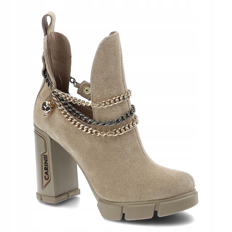 

Beżowe Botki Carinii Eleganckie Buty Skórzane