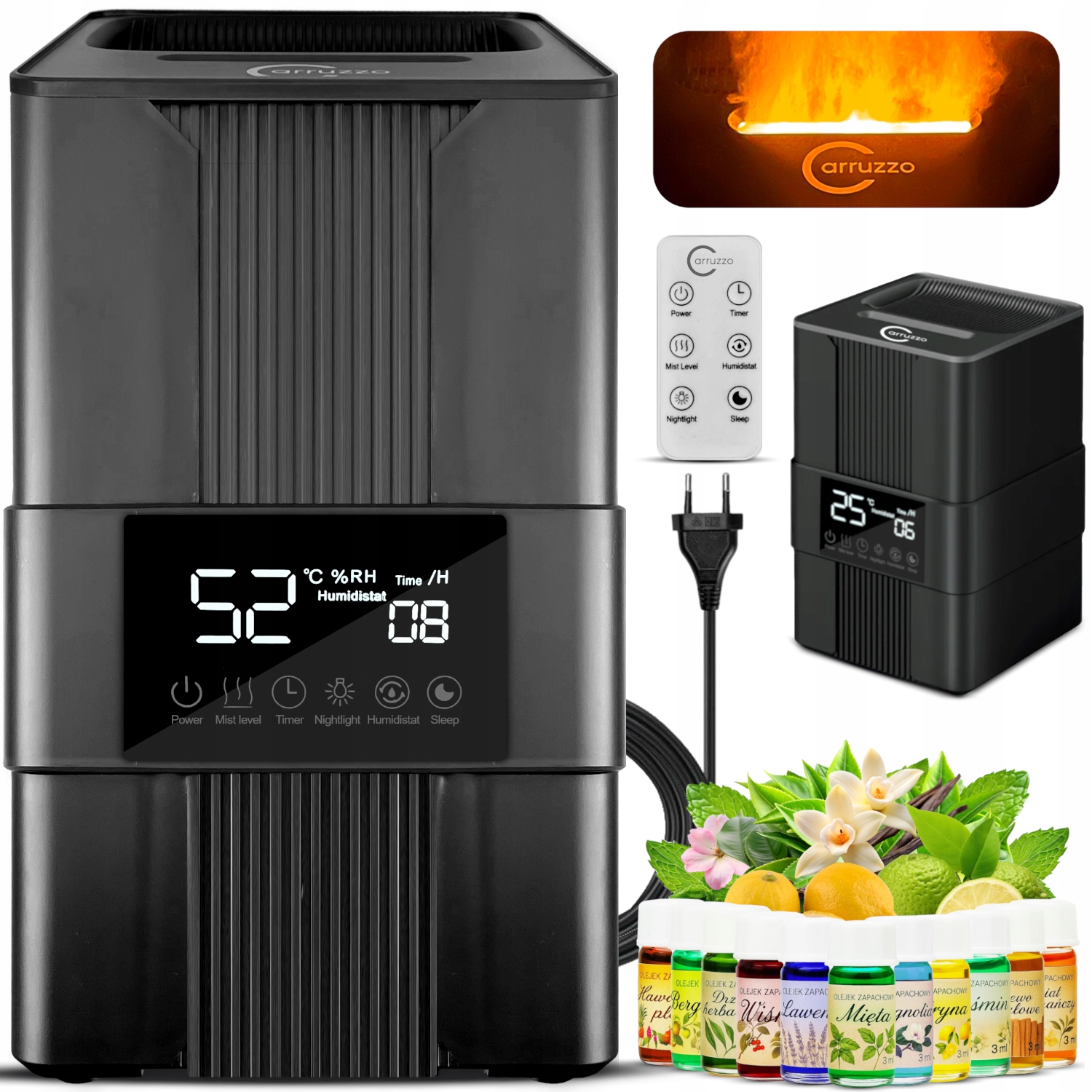 Nawilżacz powietrza Automatyczny Aromaterapia 5w1 LCD +3 Olejki Filtr Pilot