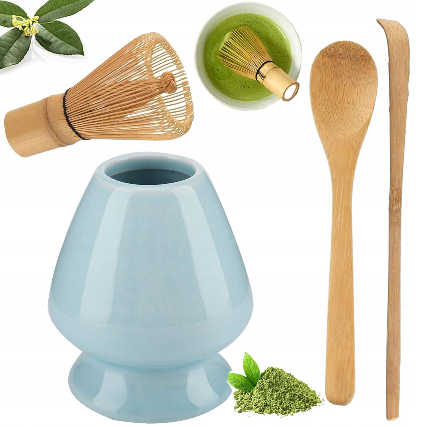 Levně Dárková sada na čaj matcha metla podstavec lžička 4 metličky
