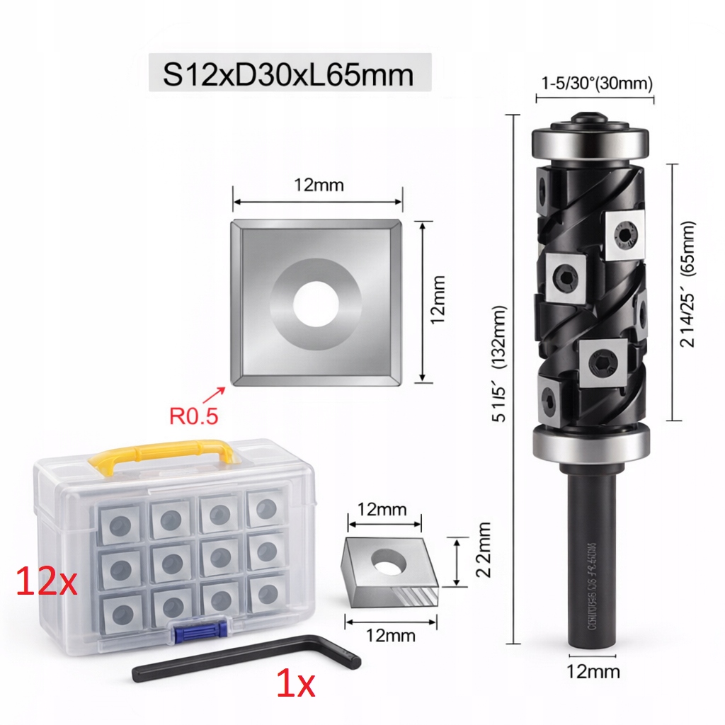 Spirálová kopírovací fréza na ložiskové destičky nahoru dolů, stopka 12 mm D30 mm L65 mm
