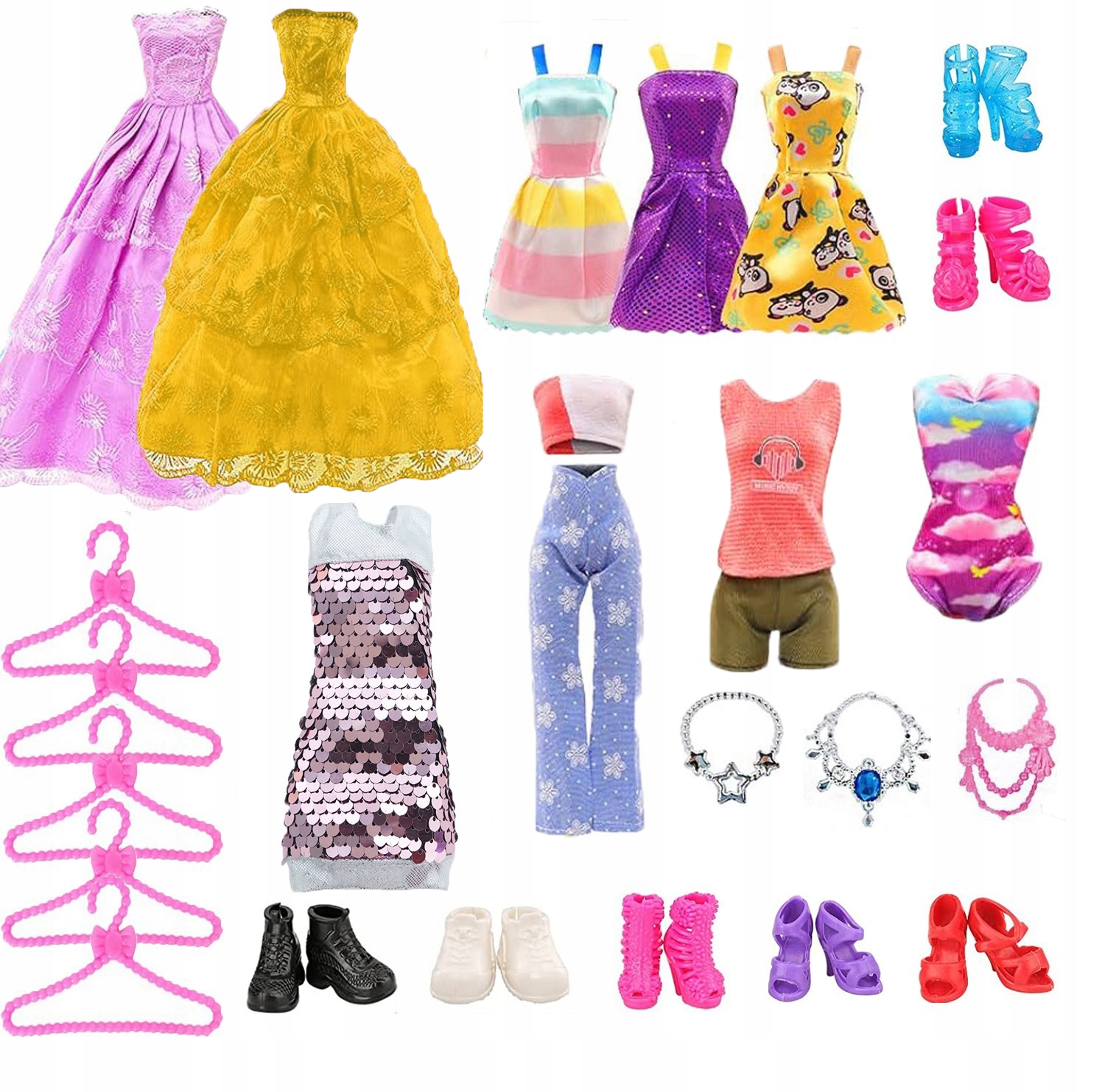 UBRANKA SUKIENKI DLA LALEK SUKNIE BALOWE AKCESORIA BUTY ZESTAW DUŻY