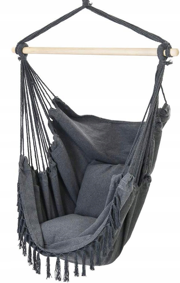 Zahradní houpačka, závěsné křeslo brazilské s polštáři 130 kg, grafitová barva
