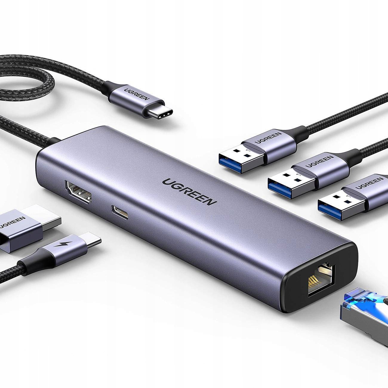 Hub Ugreen Cm512 15598 6W1 Usb-C 3X Usb-A 3.0 Hdmi Rj45 Usb-C Pd