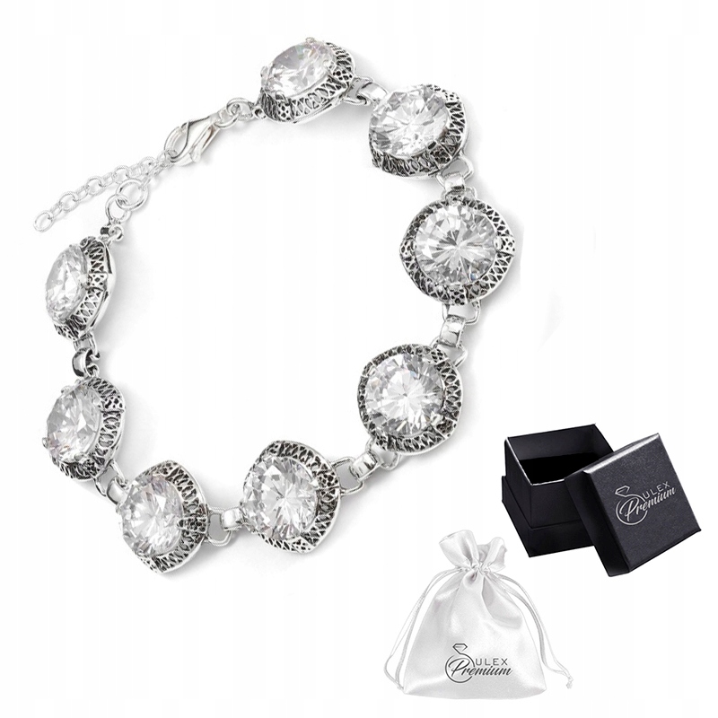 Stříbrný náramek ryzost 925 Náramek se zirkonem a 7 ažurovými prvky