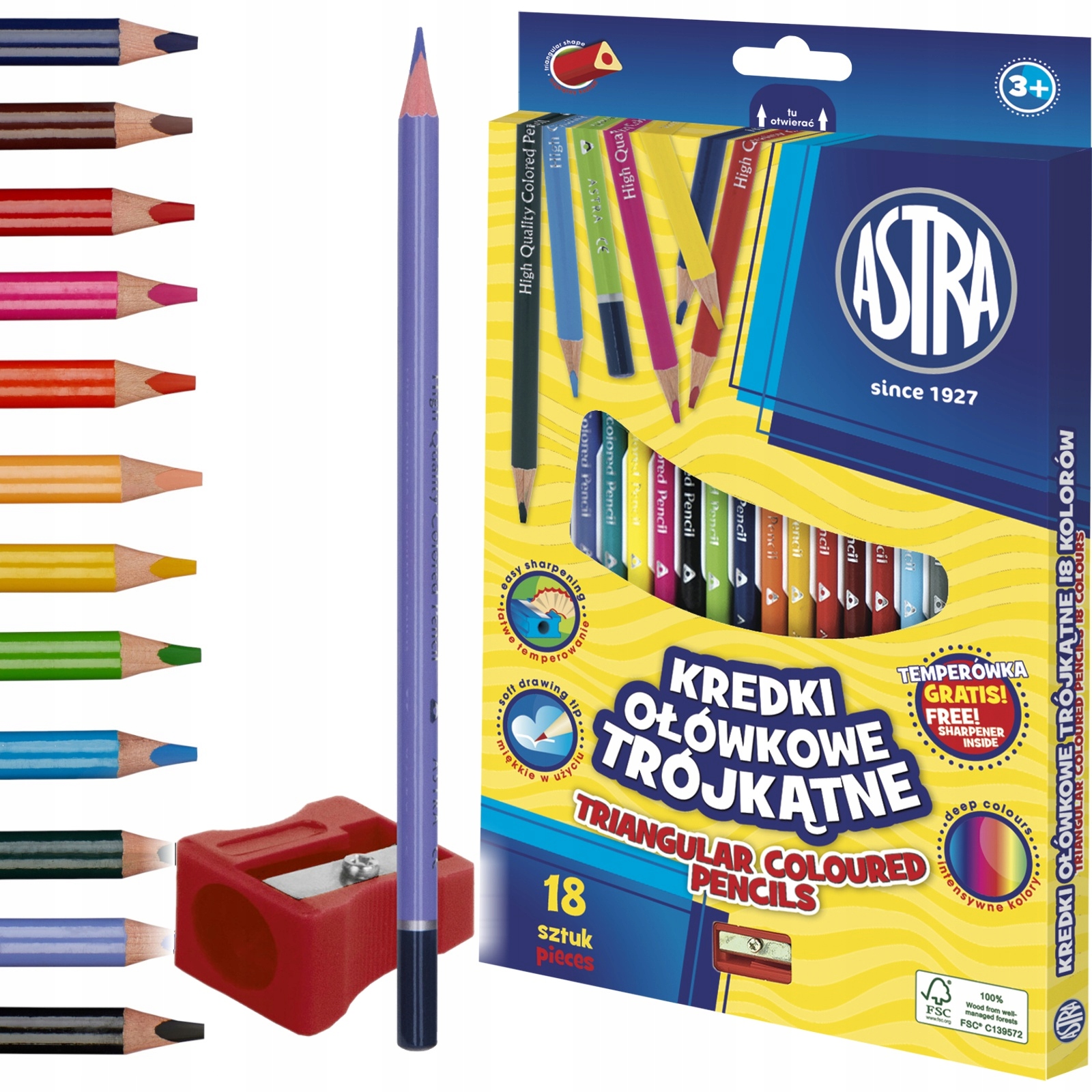 Kredki ołówkowe trójkątne 18kol z temper 2919