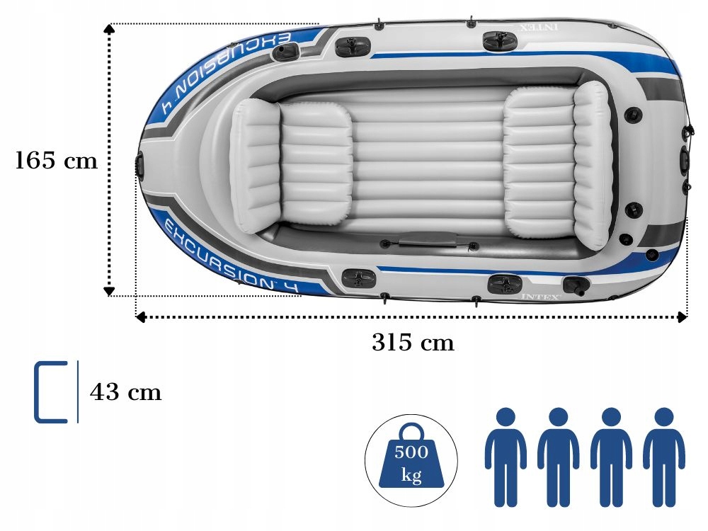 Ponton Excursion 4 osoby POMPKA WIOSŁA Intex 68324 Turystyczny MODEL 2024 Stan opakowania oryginalne