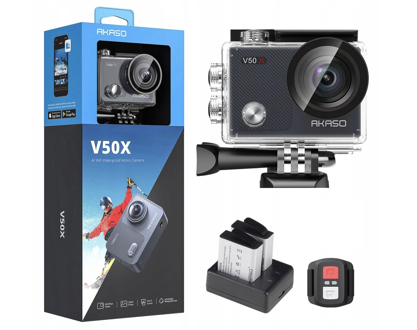 Akaso V50X Kamera Sportowa 4K 30FPS 64GB Podwodna WiFi 40M Stabilizacja