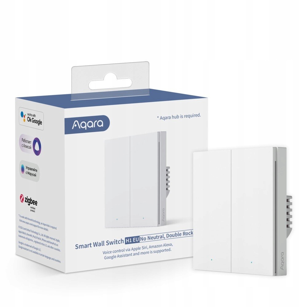 Aqara Wall Double Switch H1 Přepínač bez Neutral, Zigbee 3.0, Eu, Ws
