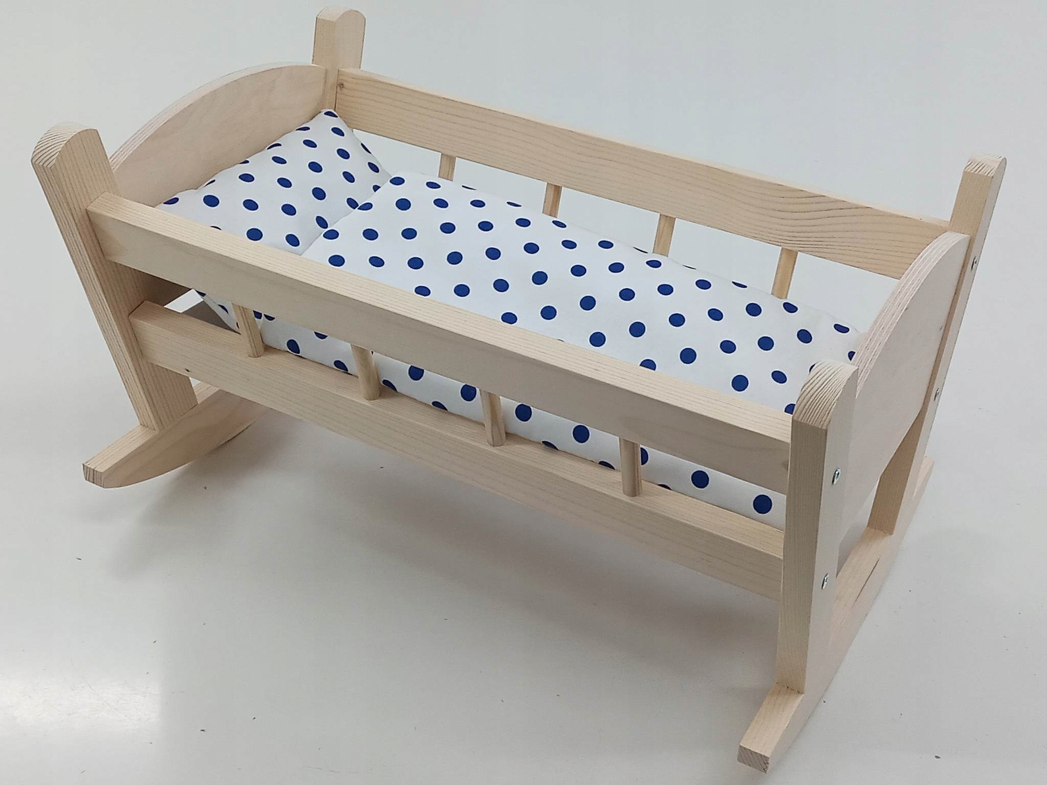 KOŁYSKA DREWNIANA dla lalek NIEMALOWANA + POŚCIEL