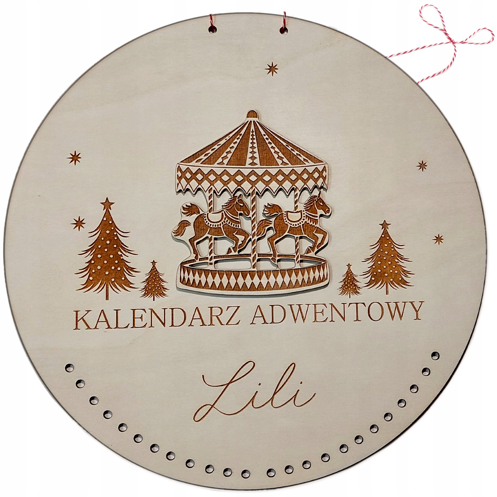 Dřevěný Adventní Kalendář Základna, Cedulka, Kolotoč S Jménem Dítěte