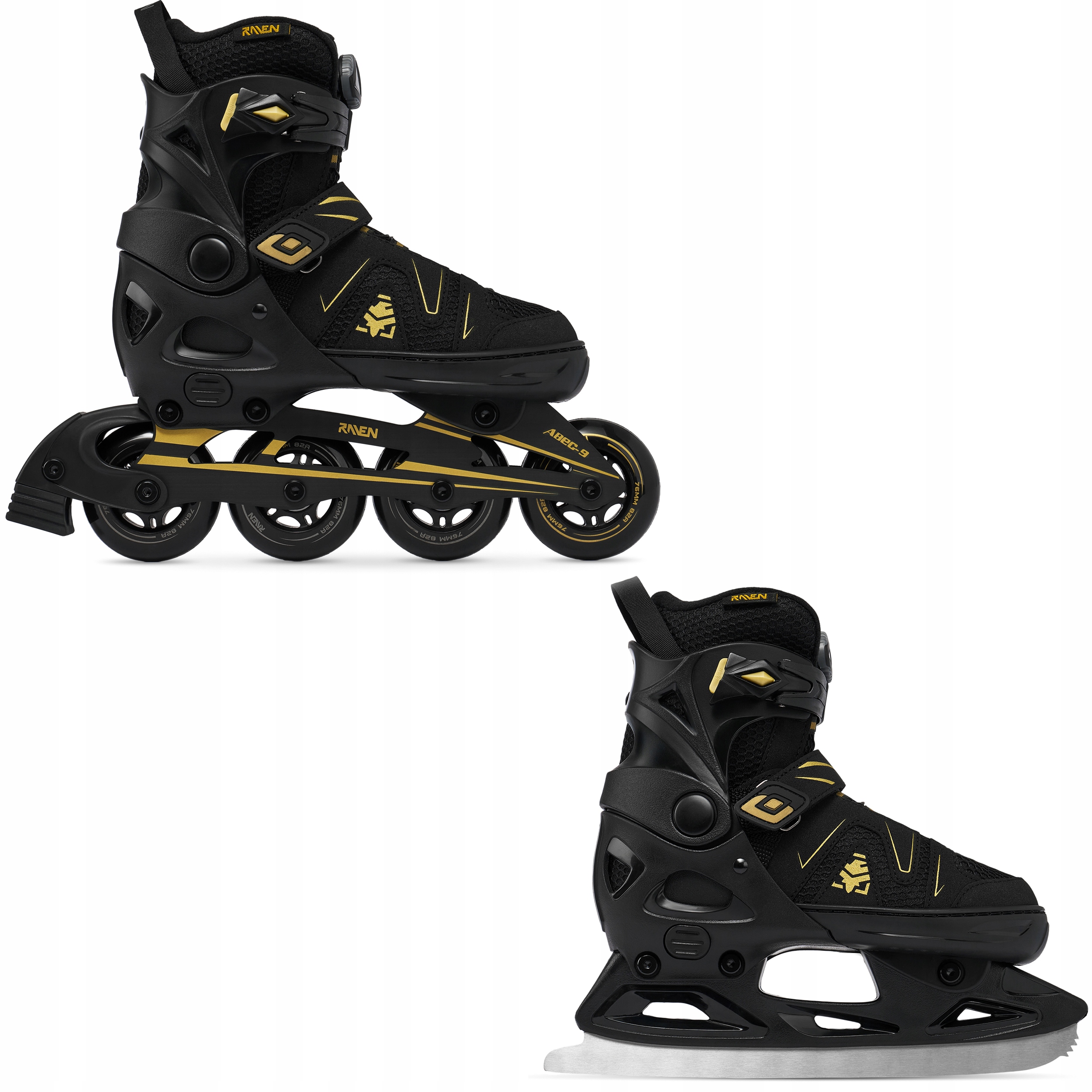 Regulowane Rolki Łyżwy figurowe 2w1 Raven Pulse Pro Gold FitGo 43-46
