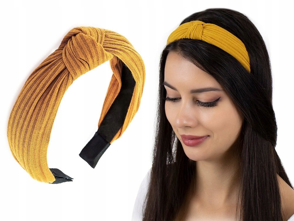 OPASKA DO WŁOSÓW musztardowa WĘZEŁ szeroka TURBAN Model 34944