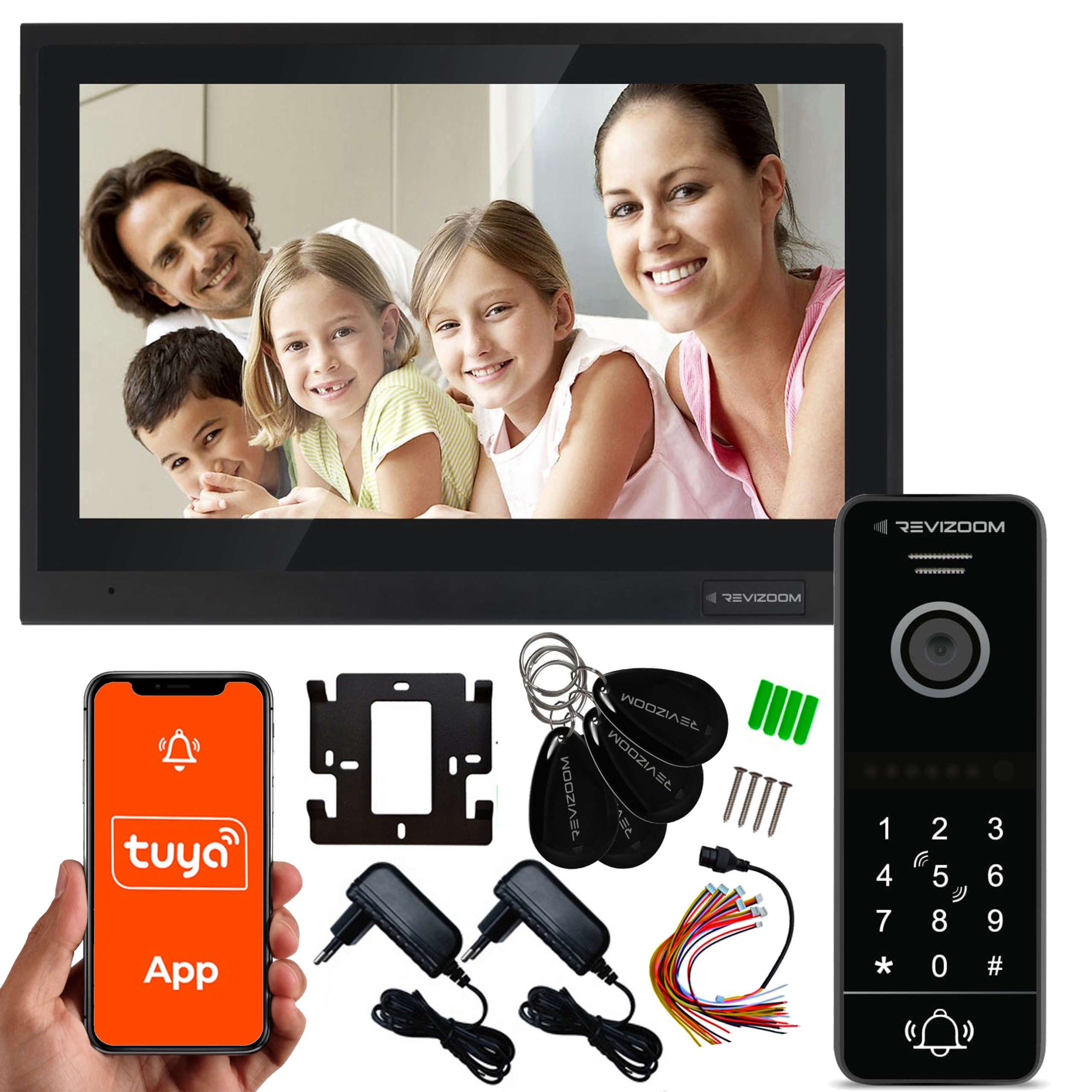 ZESTAW WIDEODOMOFON REVIZOOM MONITOR 10" STACJA BRAMOWA SZYFRATOR APKA WIFI