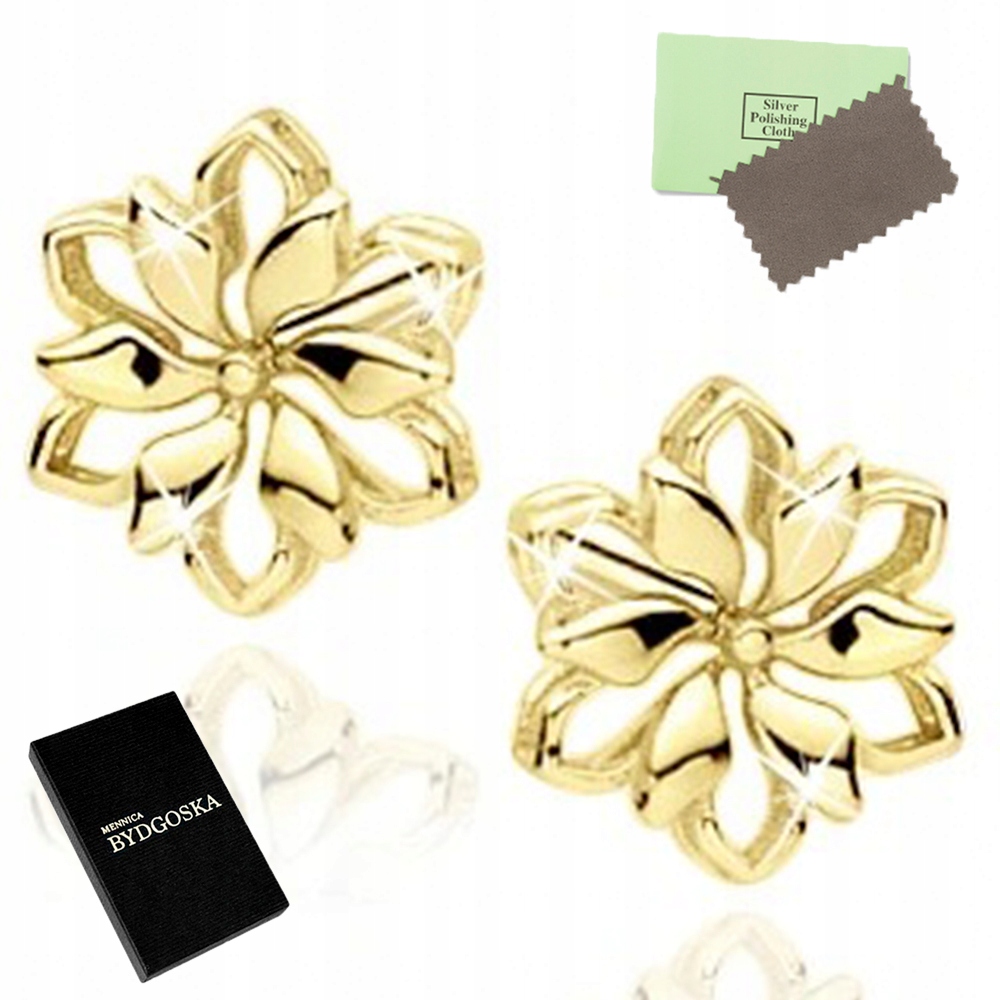 

Kolczyki srebrne 925 kwiatki pozłacane wkrętki