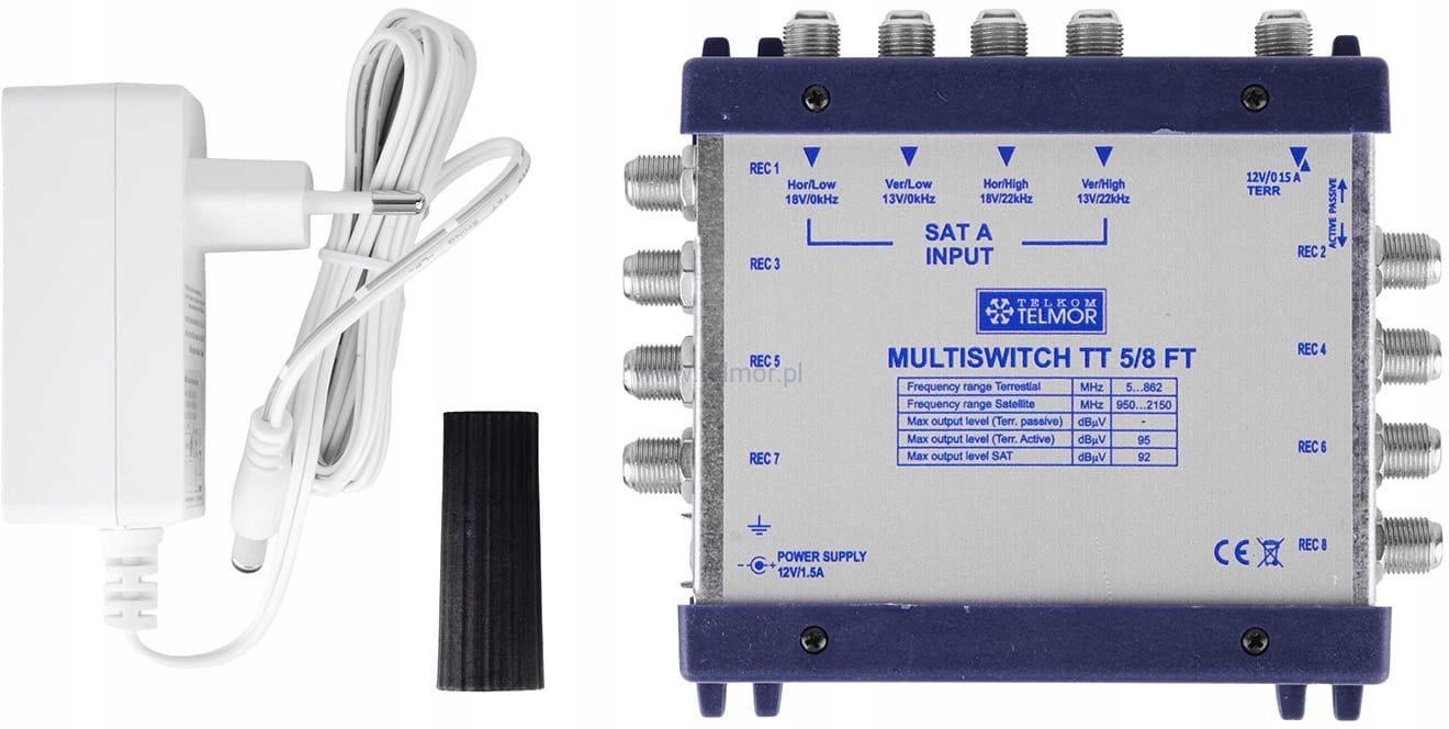 Multipřepínač Telmor Tt 5/8 Koncový Rtv/sat Dab DVB-T/T2 DVB-S/S2