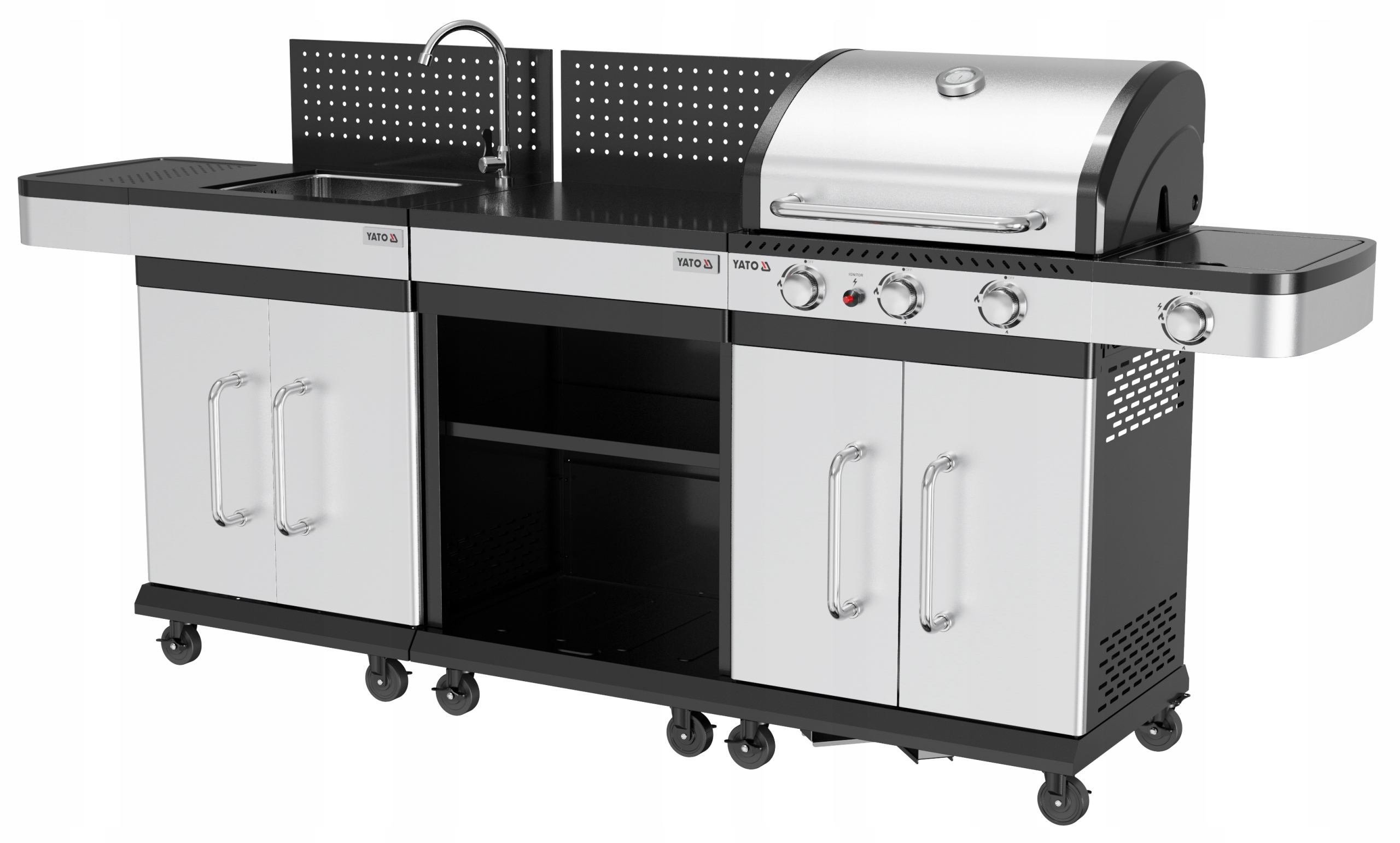 Grill Gazowy Zushi 3+1 Stal Nierdzewna 4 Palniki 11,2KW 2 Szafki Modułowe