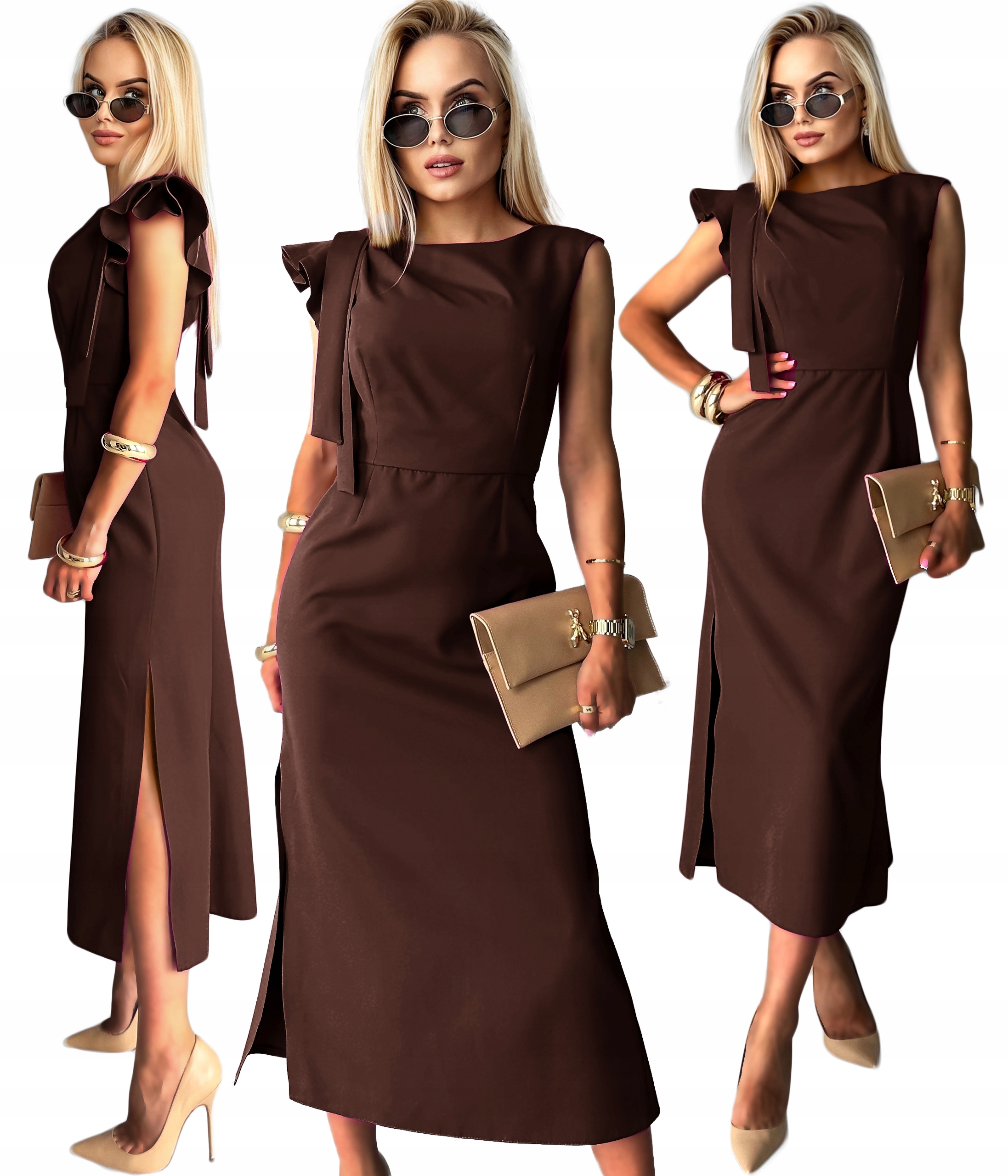 Elegantní dámské Šaty midi velká velikost Polský výrobek svatební hostina 44 MD01