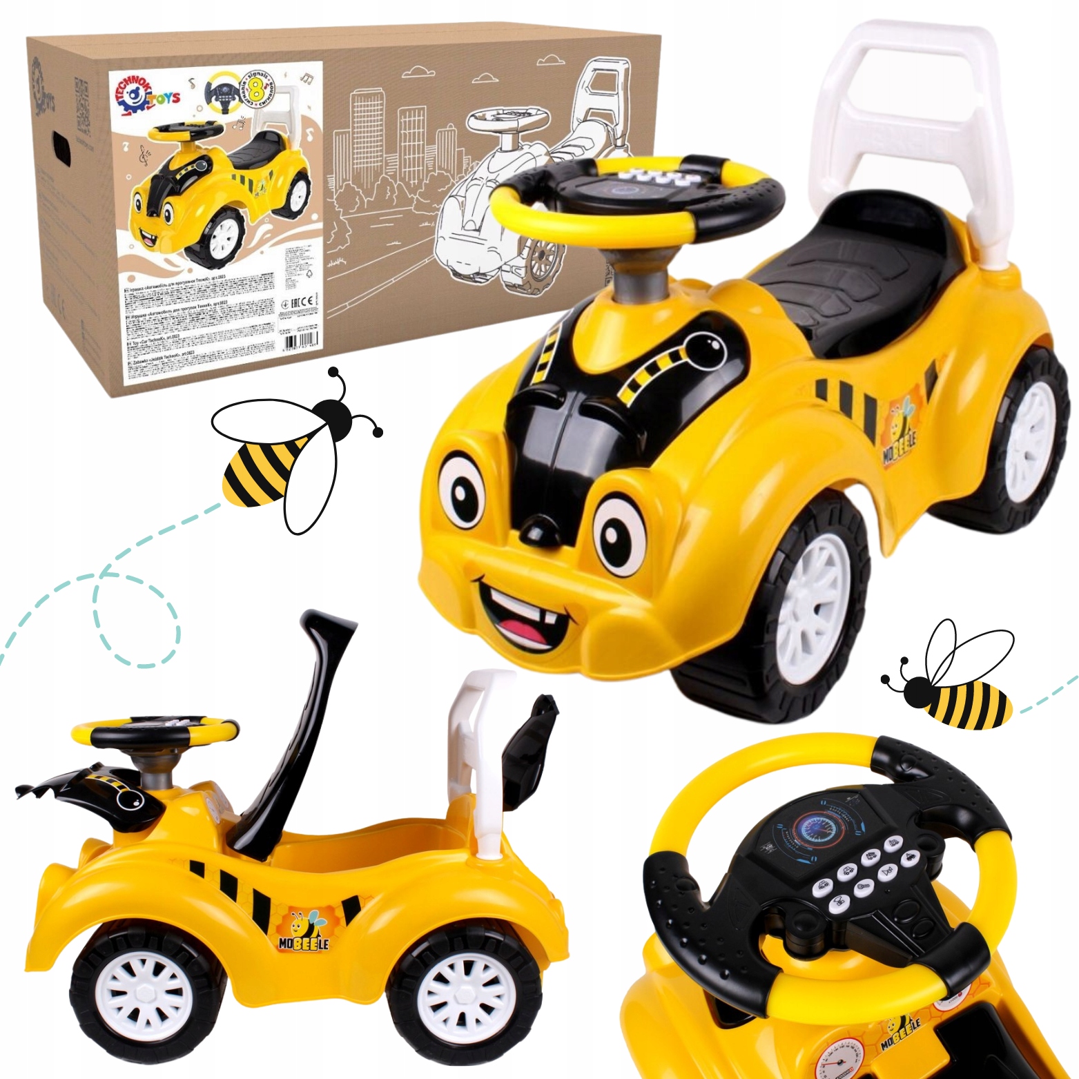 Jeździk Samochód Pszczółka Dźwięk Zabawka Dla Dzieci Żółta