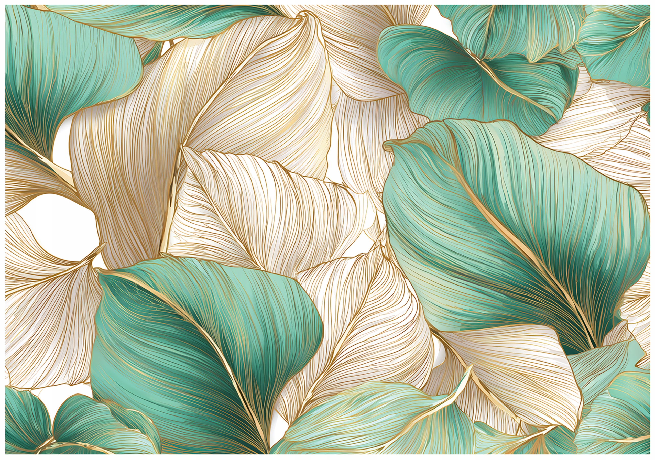Fototapeta Listy Art Deco Zlatá Bílá Zelená Příroda Moderní 400x280
