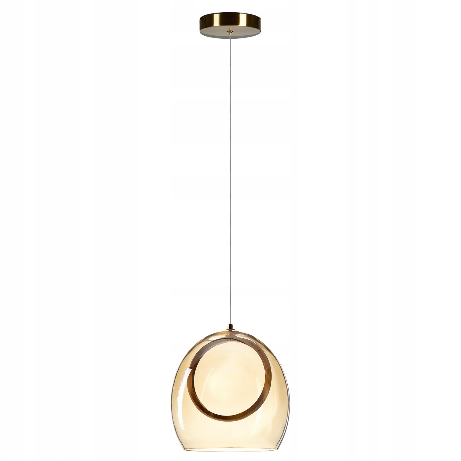 Jantárová závesná lampa s Led nad kuchynským ostrovčekom Nicole s teplým svetlom