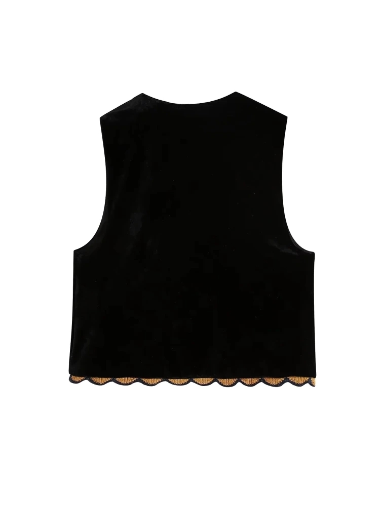 KAMIZELKA HAFTOWANA KWIATY AKSAMITNA BOHO ETNO S Marka bez marki