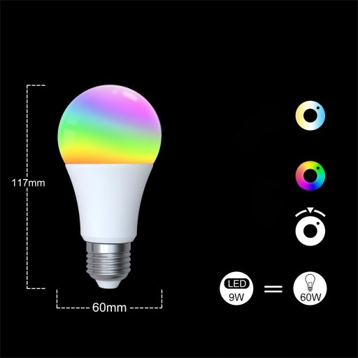 Żarówka LED ZIGBEE TUYA SMART 9W E27 RGB CCT Kąt świecenia 200°