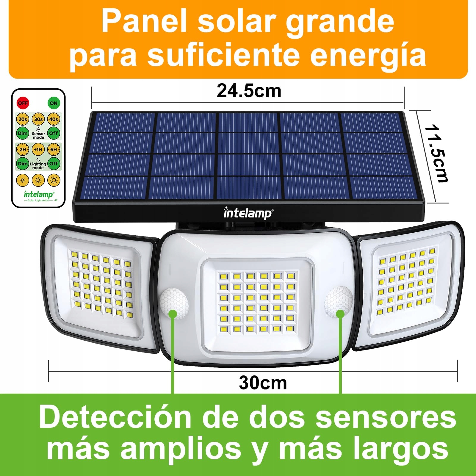 INTELAMP Reflektor Solarny Zewnętrzny LED Wodoodporny Czujnik Ruchu 1200 lm — miniatura 2