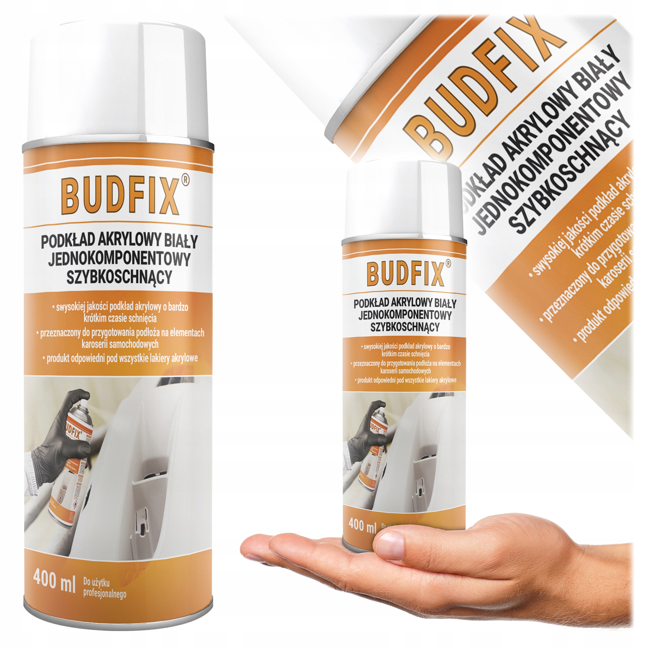 Podkład Akrylowy Biały Wypełniający 1K Grunt Pod Jasne Lakiery Spray 400ml