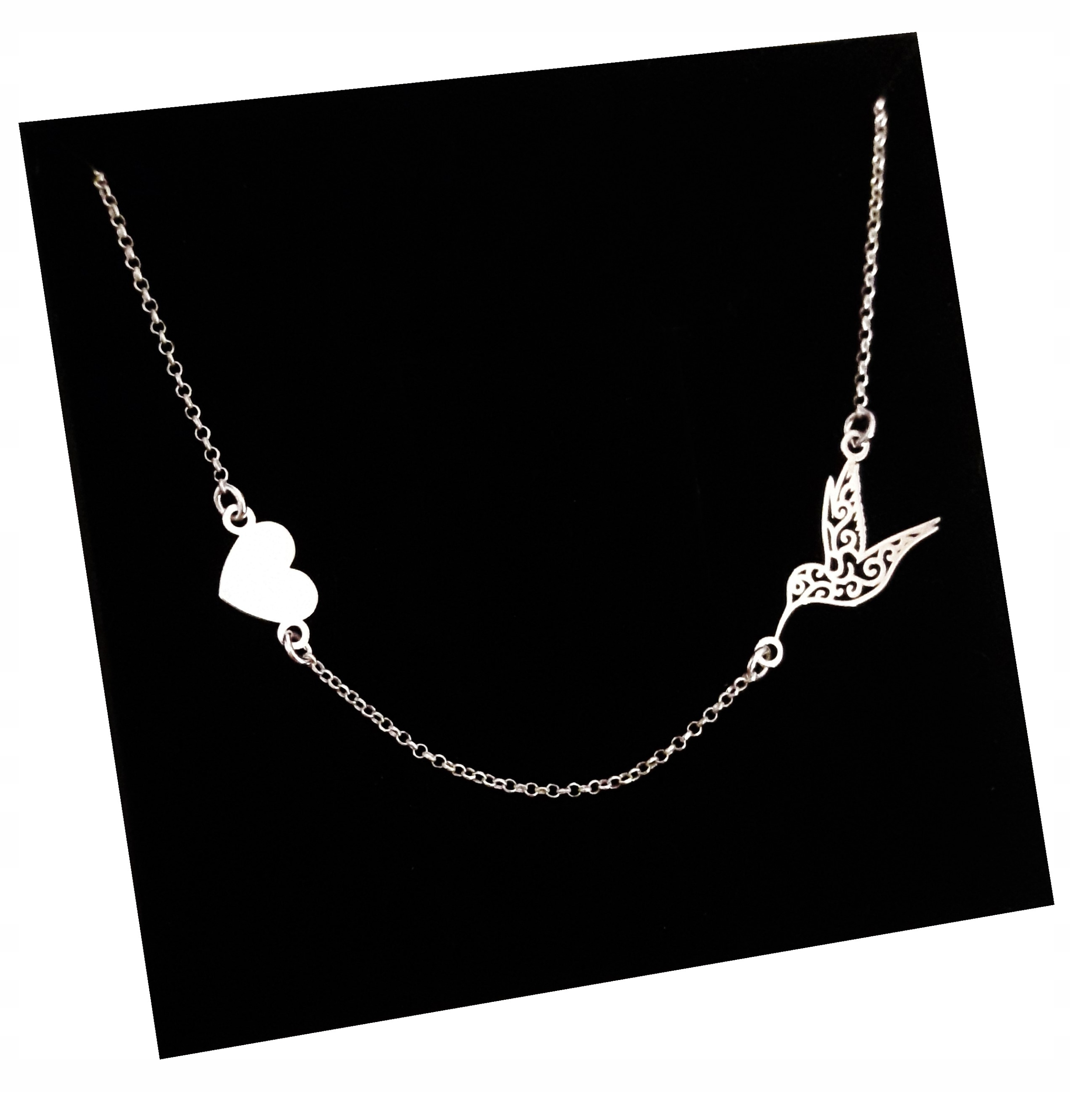 

Naszyjnik Serce Koliber Ażur Grawer srebro 925