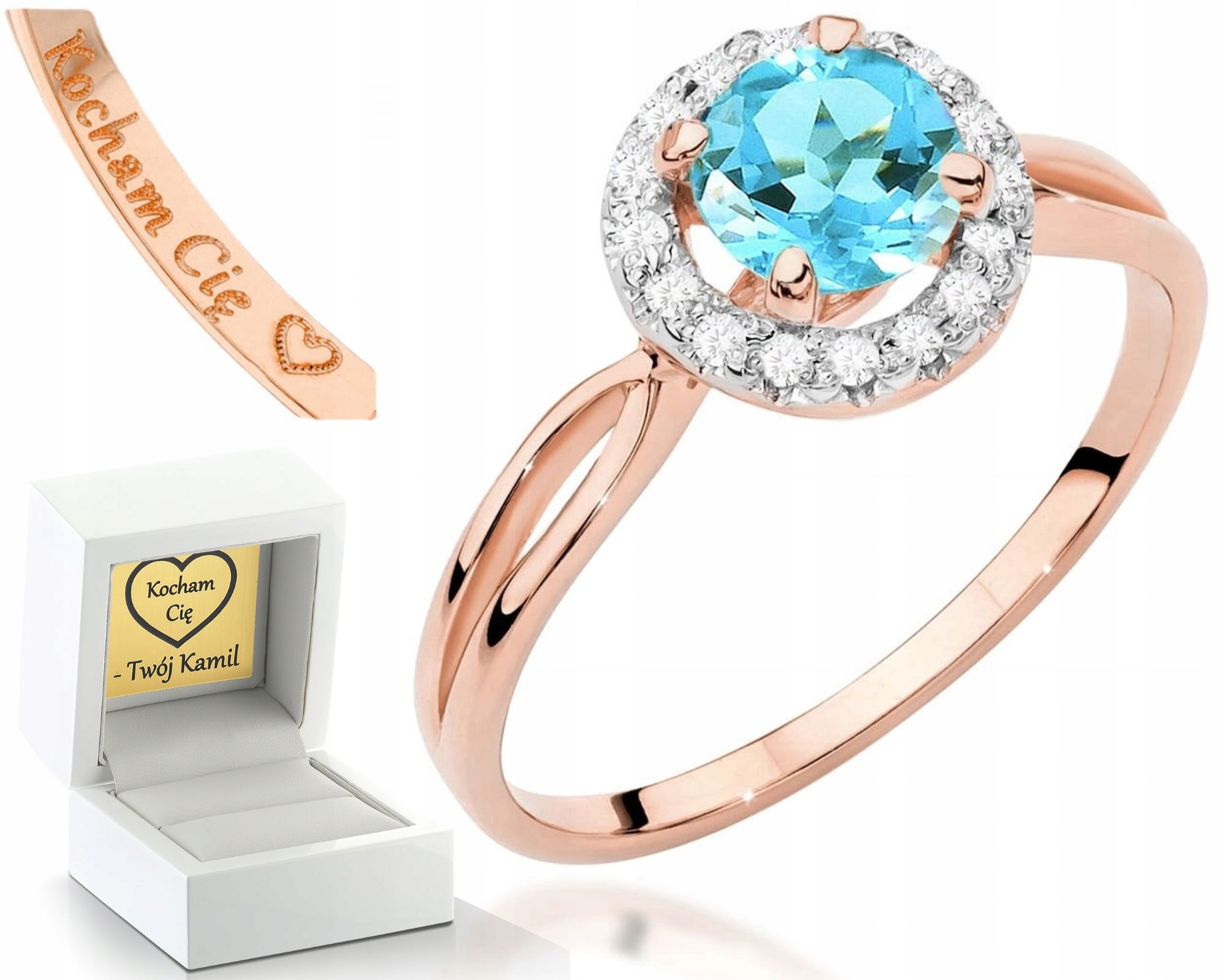 Růžový Zlatý Prstýnek S Topazem A Diamanty, Zlato 585, Dárek Gravírování